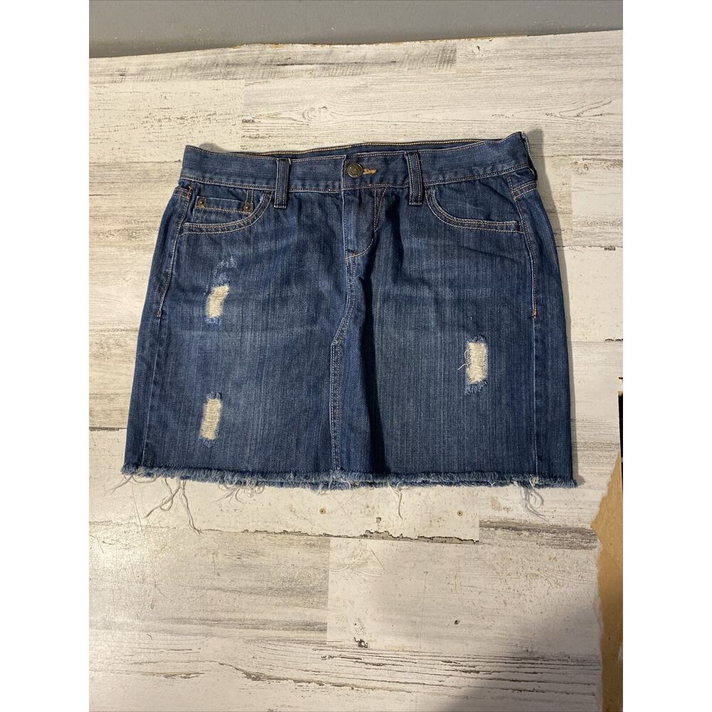 Old Navy Women's Denim‎ Skirt 4 Distressed Blue Raw Hem